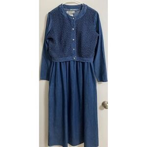 Womens Sz 6 Denim Jean Dress Jacket 2 Piece Set Teacher Prairie Vintage Cottage